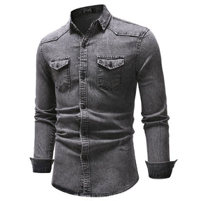 camisa jeans masculina manga longa