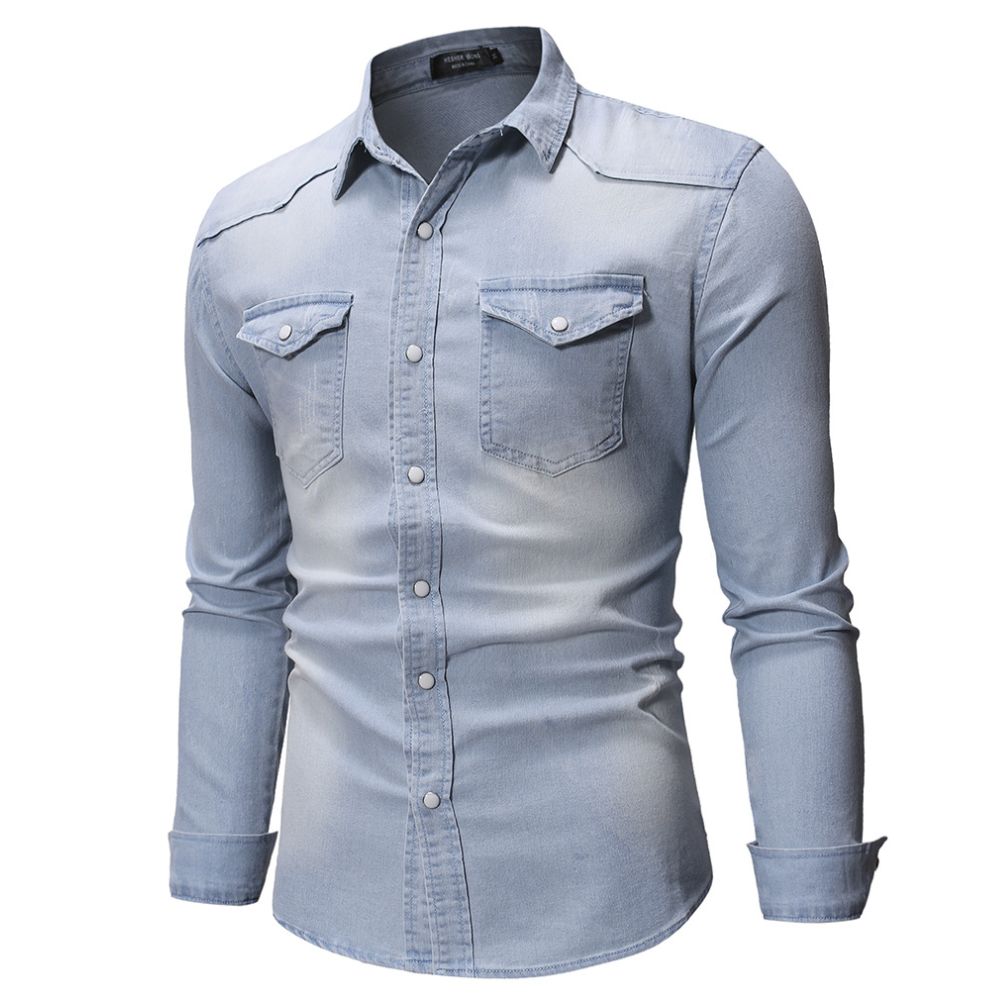 camisa jeans masculina manga longa