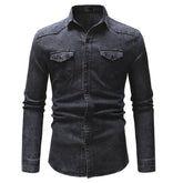 camisa jeans masculina manga longa