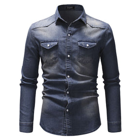 camisa jeans masculina manga longa