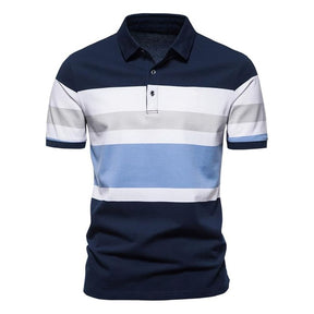 camisa polo masculina listrada azul