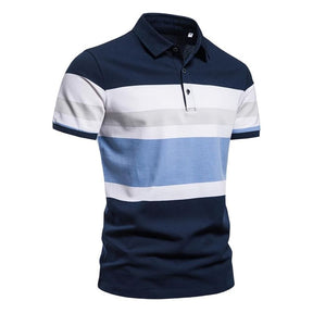 camisa polo masculina listrada azul