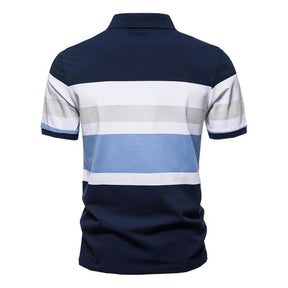 camisa polo masculina listrada azul