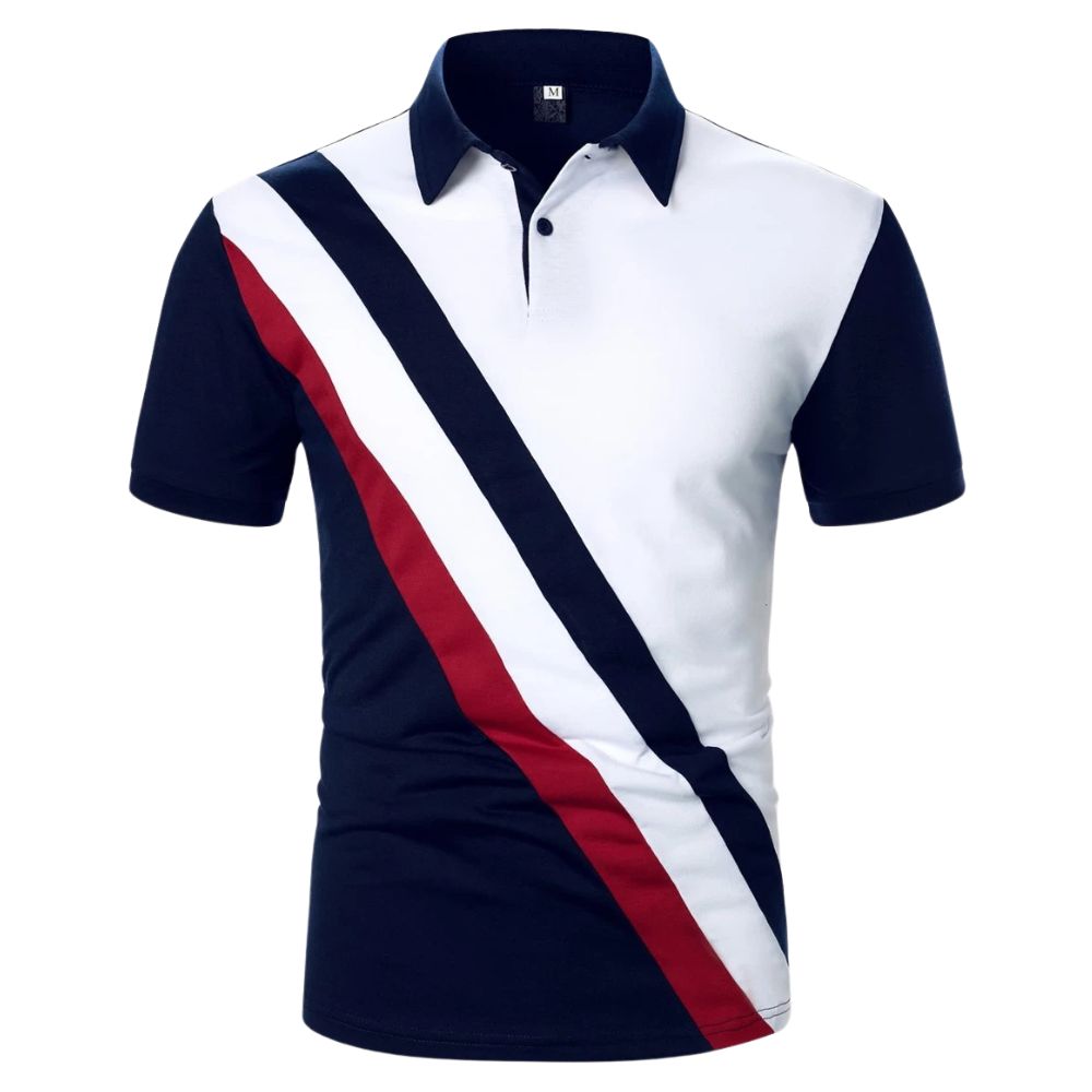 camisa polo masculina listrada azul