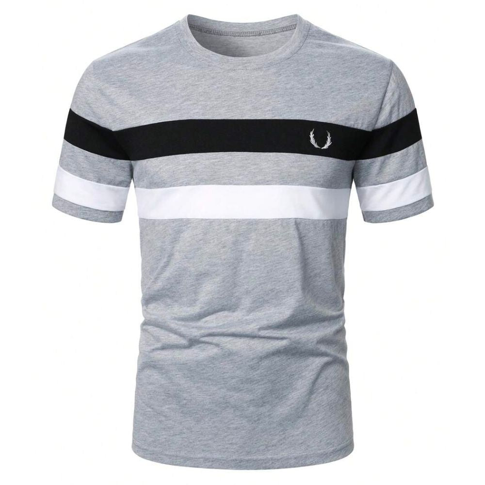 camiseta masculina cinza listrada