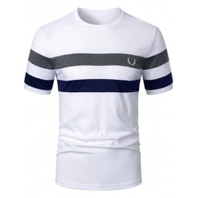 camiseta masculina branca listrada